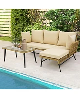 3 Pcs L-Shaped Patio Sofa Set Conversation Furniture with Cushions Deck Garden