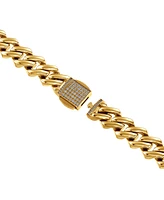 Blackjack Men's Cubic Zirconia-Accented Curb Link Chain Bracelet in Gold-Tone Ion-Plated Stainless Steel - Gold