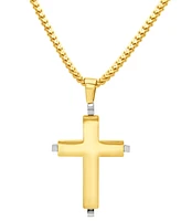 Blackjack Men's Franco Link Inlay Cross Pendant Necklace in Sterling Silver & Yellow Ion-Plated Stainless Steel - Gold