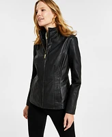 Cole Haan Womens Petite Leather Coat