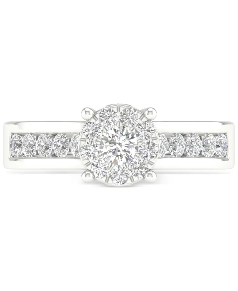 Diamond Cluster Channel-Set Engagement Ring (3/4 ct. t.w.) in 14k White Gold