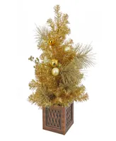 National Tree Company, 36" Christmas Be Merry Decorated Table Top Tree in Pot, 35 Warm Led Lights- Battery Operated with Remote Control