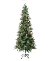 National Tree Company 7.5' Feel-Real Virginia Pine Hinged Pine-Needle Christmas Tree w Berries & Pinecones