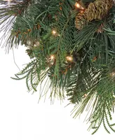 National Tree Company First Traditions Collection, 30" Pre-Lit Artificial North Conway Wreath with Glittery Cones and Eucalyptus