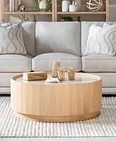 Biscayne 40" Wood with Travertine Top Round Cocktail Table