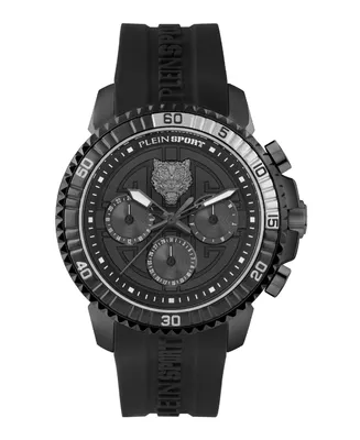 Plein Sport Men's Chronograph Date Quartz Powerlift Black Silicone Strap Watch 45mm