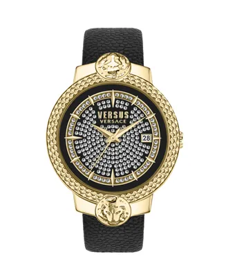 Versus Versace Women's Watch 3 Hand Date Quartz Mouffetard Crystal Dial Black Leather Strap Watch 38mm