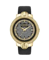 Versus Versace Women's Watch 3 Hand Date Quartz Mouffetard Crystal Dial Black Leather Strap Watch 38mm