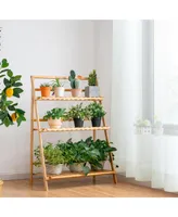 Costway Bamboo Ladder Plant Stand 3-Tier Foldable Flower Pot Display Shelf Rack