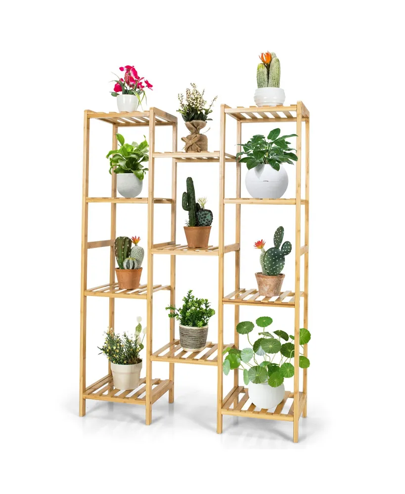 Costway Bamboo 9-Tier Plant Stand Utility Shelf Free Standing