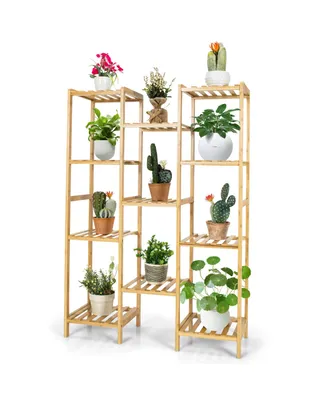 Costway Bamboo -Tier Plant Stand Utility Shelf Free Standing Storage Rack Pot Holder