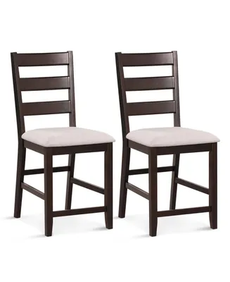 Costway Set of 2 Upholstered Bar Stools 24'' Rubber Wood Dining Chairs with High Back