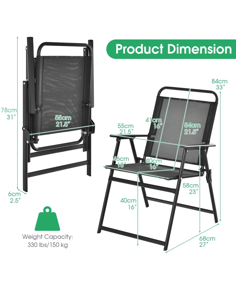 2pcs Patio Folding Chairs Heavy-Duty Metal Frame Armrests Portable Outdoor