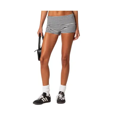 Women's Striped Fold Over Shorts - Navy-and