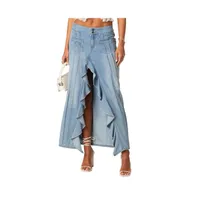 Women's Valencia Ruffle Slitted Denim Maxi Skirt