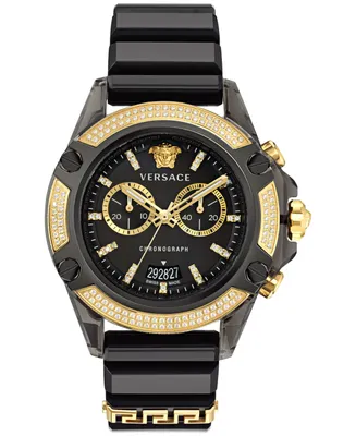 Versace Men's Icon Active Swiss Chronograph Diamond (0.80 ct. t.w.) Black Silicone Strap Watch 44mm