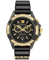 Versace Men's Icon Active Swiss Chronograph Diamond (0.80 ct. t.w.) Black Silicone Strap Watch 44mm