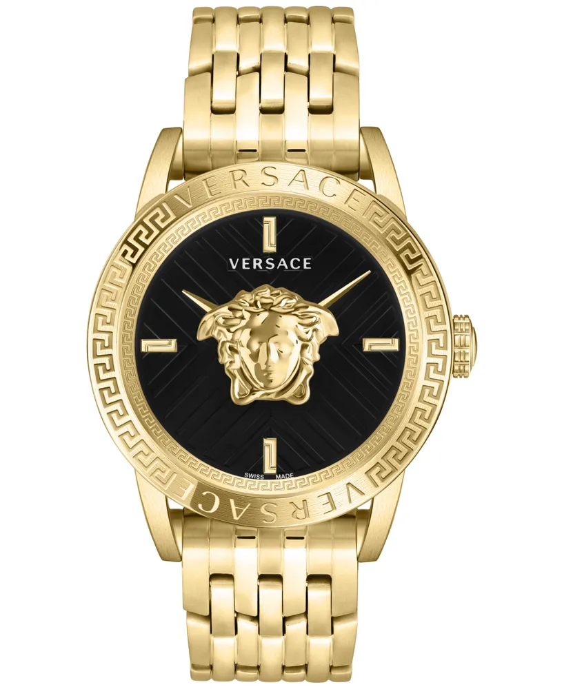 Versace Men's V-Code Swiss Ion-Plated Gold-Tone Stainless Steel Bracelet Watch 43mm