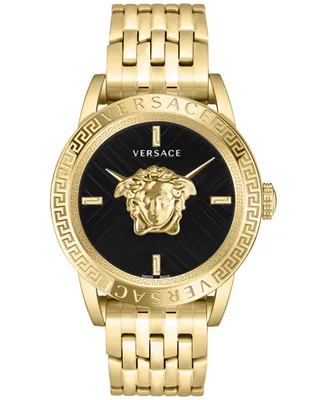 Versace Men's V-Code Swiss Ion-Plated Gold-Tone Stainless Steel Bracelet Watch 43mm