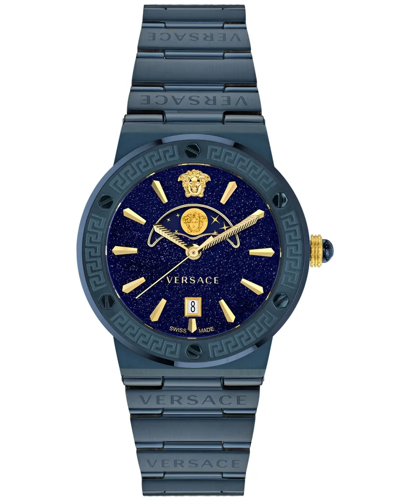Versace Women's Swiss Greca Logo Blue Ion Plated Stainless Steel Bracelet Watch 38mm