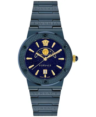 Versace Women's Swiss Greca Logo Blue Ion Plated Stainless Steel Bracelet Watch 38mm