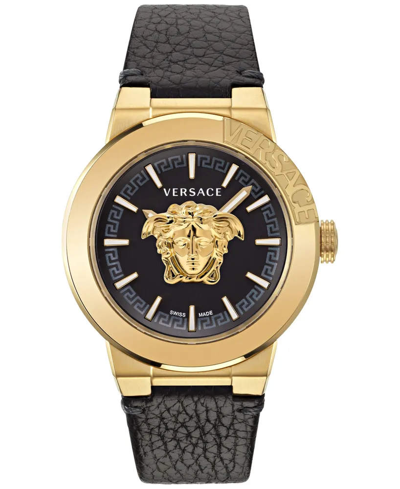 Versace Men's Swiss Medusa Infinite Black Leather Strap Watch 47mm