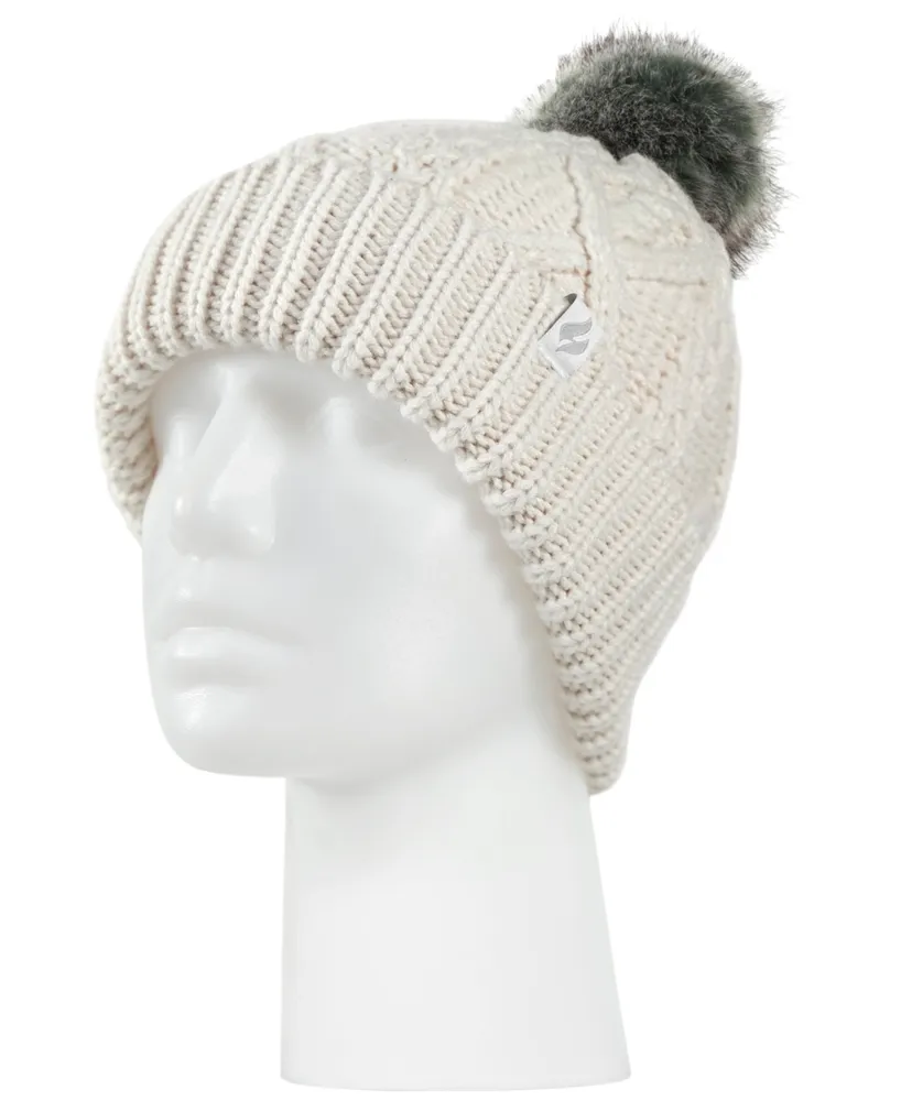 Heat Holders Brina Solid Cable Knit Roll Up Pom-Pom Hat