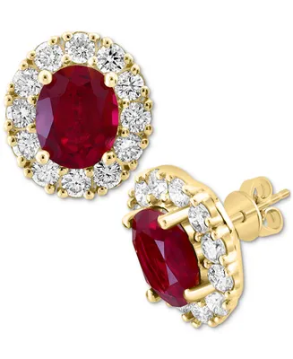 Effy Lab Grown Ruby (5-5/8 ct. t.w.) & Lab Grown Diamond (2-1/3 ct. t.w.) Halo Stud Earrings in 14k Gold