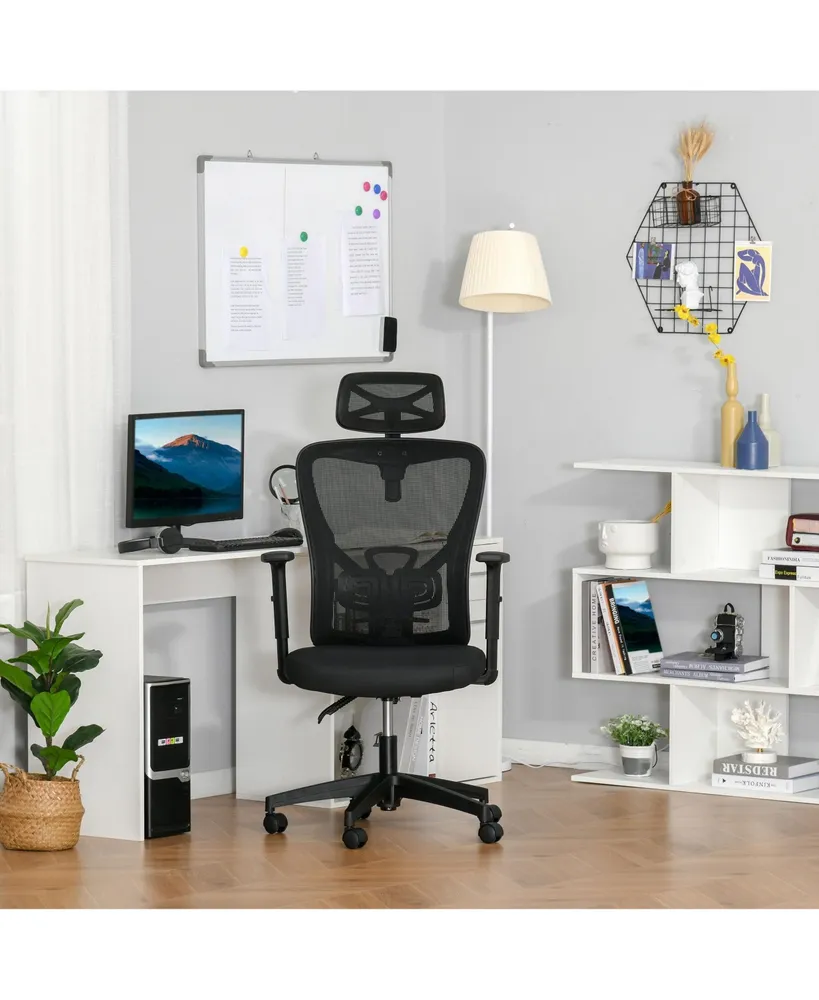 Vinsetto High Back Ergonomic Computer Home Office Chair, Mesh Task Chair with Lumbar Back Support, Reclining Function, Adjustable Headrest, Arms and H