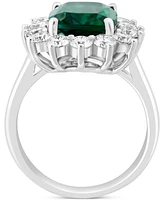 Effy Lab Grown Emerald (3-1/4 ct. t.w.) & Lab Grown Diamond (1-3/8 ct. t.w.) Halo Ring in 14k White Gold