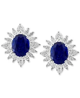 Effy Lab Grown Sapphire (3-3/4 ct. t.w.) & Lab Grown Diamond (1-5/8 ct. t.w.) Starburst Halo Stud Earrings in 14k White Gold