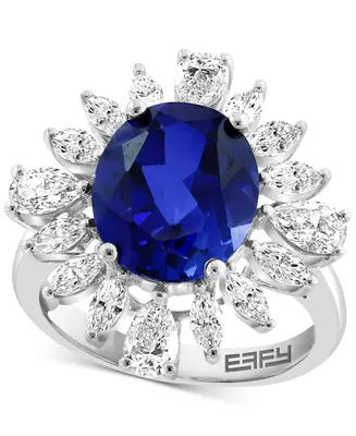 Effy Lab Grown Sapphire (4-1/2 ct. t.w.) & Lab Grown Diamond (1-5/8 ct. t.w.) Halo Ring in 14k White Gold