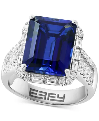 Effy Lab Grown Sapphire (7-5/8 ct. t.w.) & Lab Grown Diamond (1 ct. t.w.) Halo Statement Ring in 14k Gold