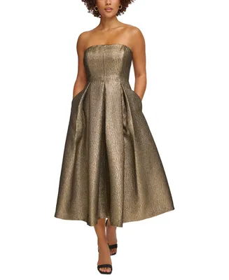 Calvin Klein Women's Strapless Metallic Jacquard Formal Dress