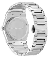 Salvatore Ferragamo Men's Vega Holiday Capsule Swiss Diamond (0.06 ct. t.w.) Silver-Tone Stainless Steel Bracelet Watch 40mm