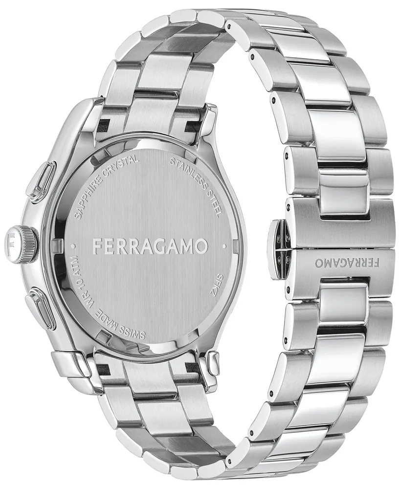 Salvatore Ferragamo Men's 1927 Swiss Chronograph Silver-Tone Stainless Steel Bracelet Watch 42mm