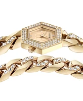 Philipp Plein Women's The Hexagon Gold-Tone Stainless Steel Crystal Link Wrap Bracelet Watch 28mm