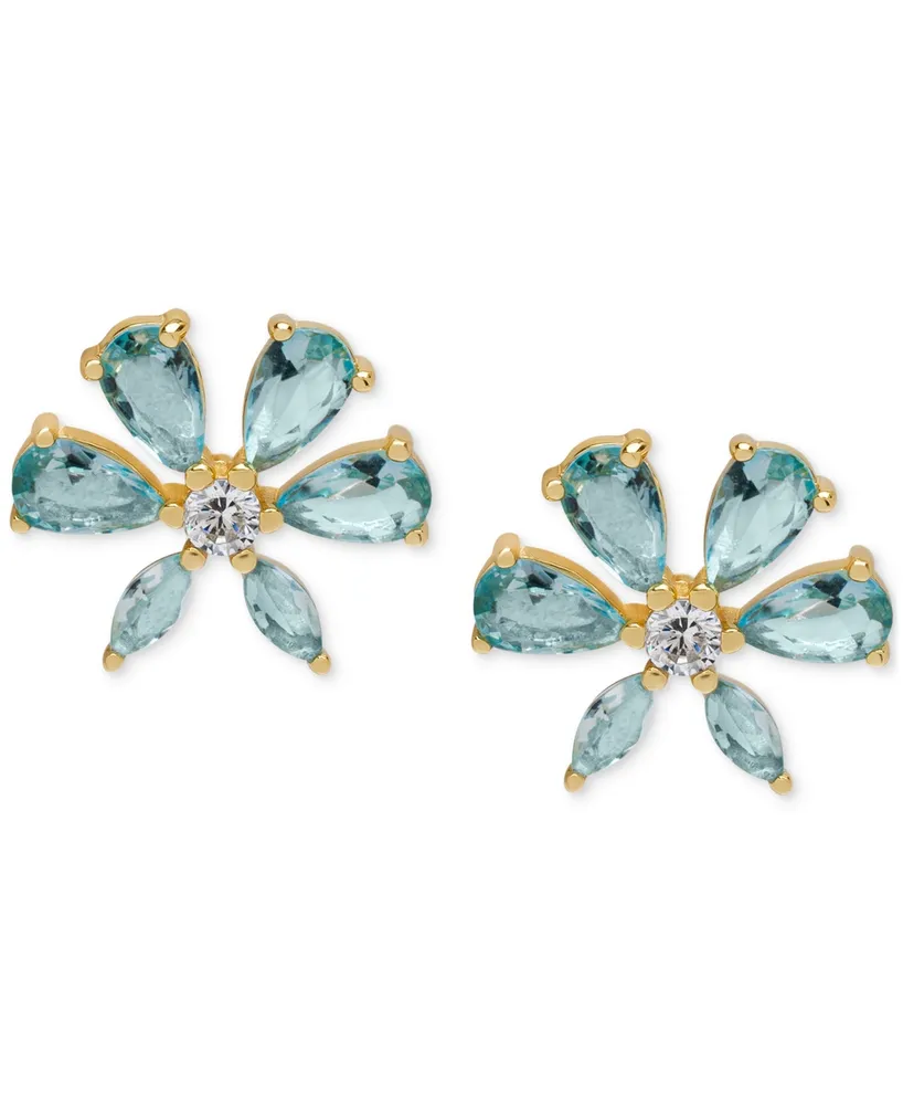 Lab-Grown Aquamarine (1-7/8 ct. t.w.) & Lab-Grown White Sapphire (1/5 ct. t.w.) Flower Stud Earrings in 14k Gold-Plated Sterling Silver