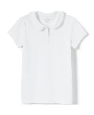 Lands' End Girls School Uniform Short Sleeve Ruffled Peter Pan Collar Knit Shirt