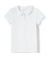 Lands' End Girls School Uniform Short Sleeve Ruffled Peter Pan Collar Knit Shirt