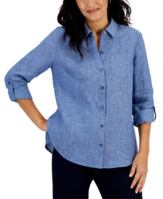 Charter Club Petite 100% Linen Button-Front Shirt, Created for Macy's