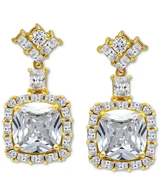 Cubic Zirconia Cushion Halo Drop Earrings in Sterling Silver, Created for Macy's
