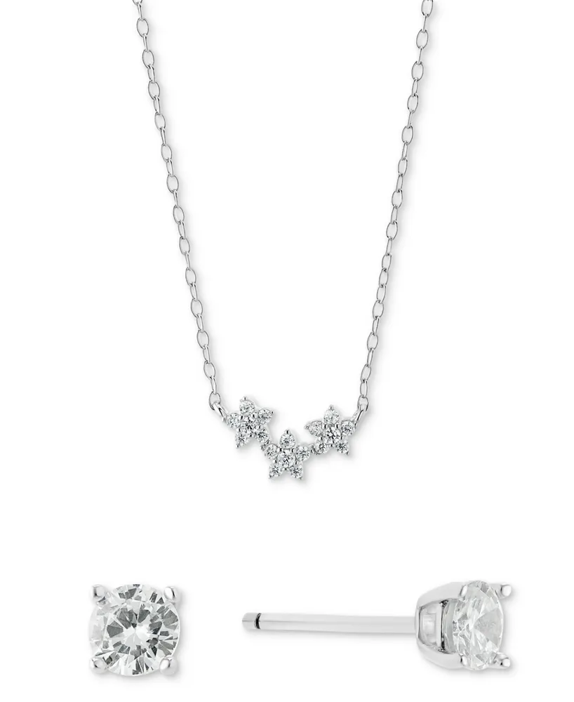 Giani Bernini 2-Pc. Set Cubic Zirconia Starflower Pendant Necklace & Solitaire Stud Earrings in Sterling Silver, Created for Macy's