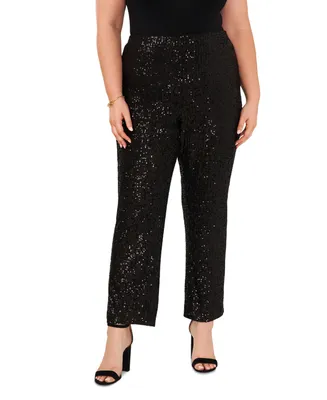 Msk Plus Size Sequined Mesh Pull-On Palazzo Pants