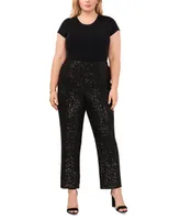 Msk Plus Sequined Mesh Pull-On Palazzo Pants