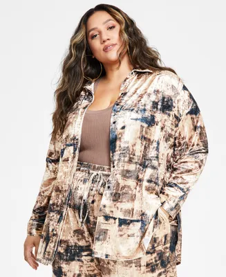 Nina Parker Trendy Plus Size Velvet Oversized Shirt
