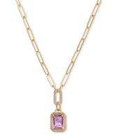 Lab Grown Citrine (2-1/5 ct. t.w.) & White Topaz (5/8 ct. t.w.) Framed Paperclip Link 18" Pendant Necklace in 14k Gold