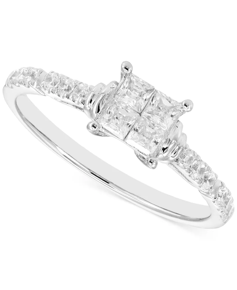 Diamond Princess Quad Cluster Engagement Ring (1/2 ct. t.w.) in 14k White Gold