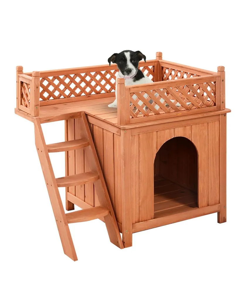 PawHut 2-Story Indoor/Outdoor Wood Cat Dog House Shelter