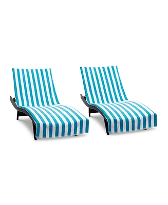 Arkwright Home California Cabana Chaise Lounge Covers (2 Pack), Striped Color Options, 30x85 in. with 8" Fitted Pocket for Beach or Pool Chair